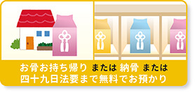 お骨お持ち帰り または 納骨 または四十九日法要まで無料でお預かり